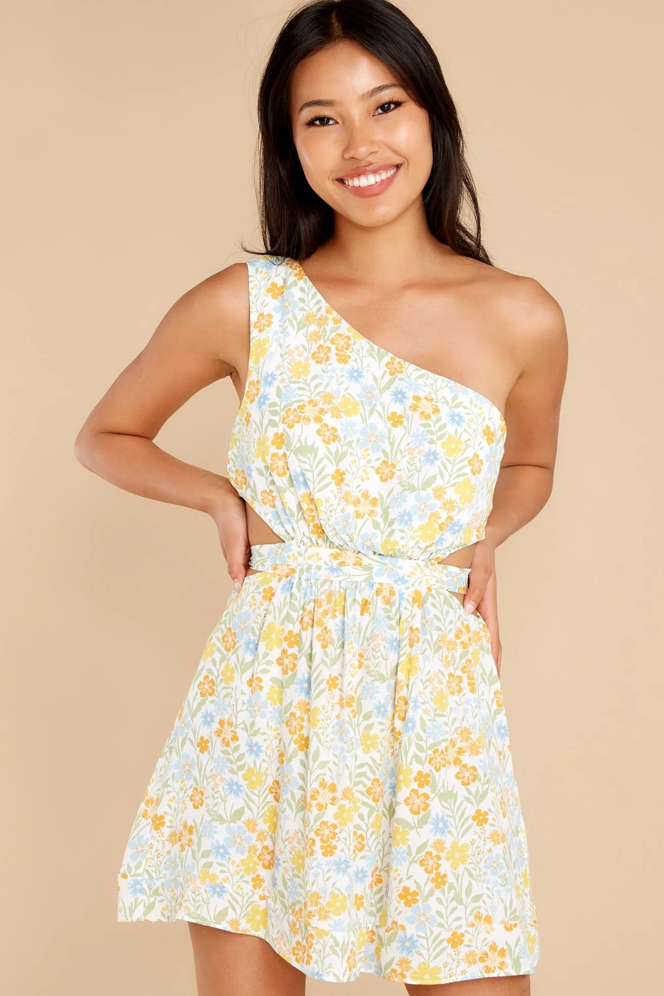 Cheer Up Buttercup Yellow Multi Floral Print Dress