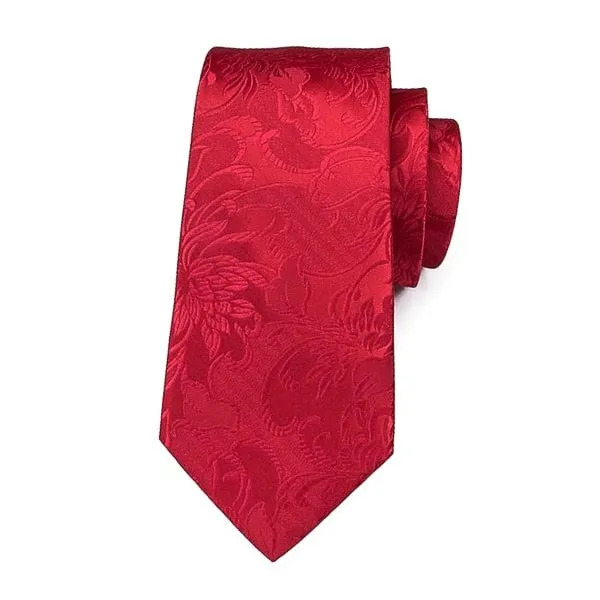 Classy Men Bright Red Floral Silk Tie