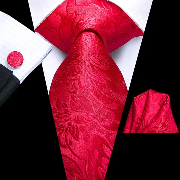 Classy Men Bright Red Floral Silk Tie