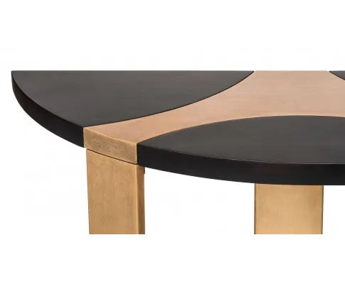 Contemporary Half Round Brass and Black Hallway Console Table