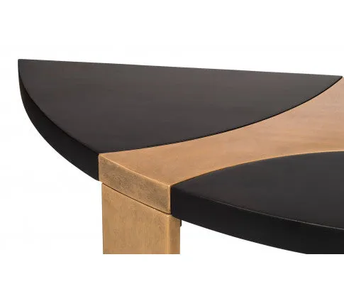 Contemporary Half Round Brass and Black Hallway Console Table