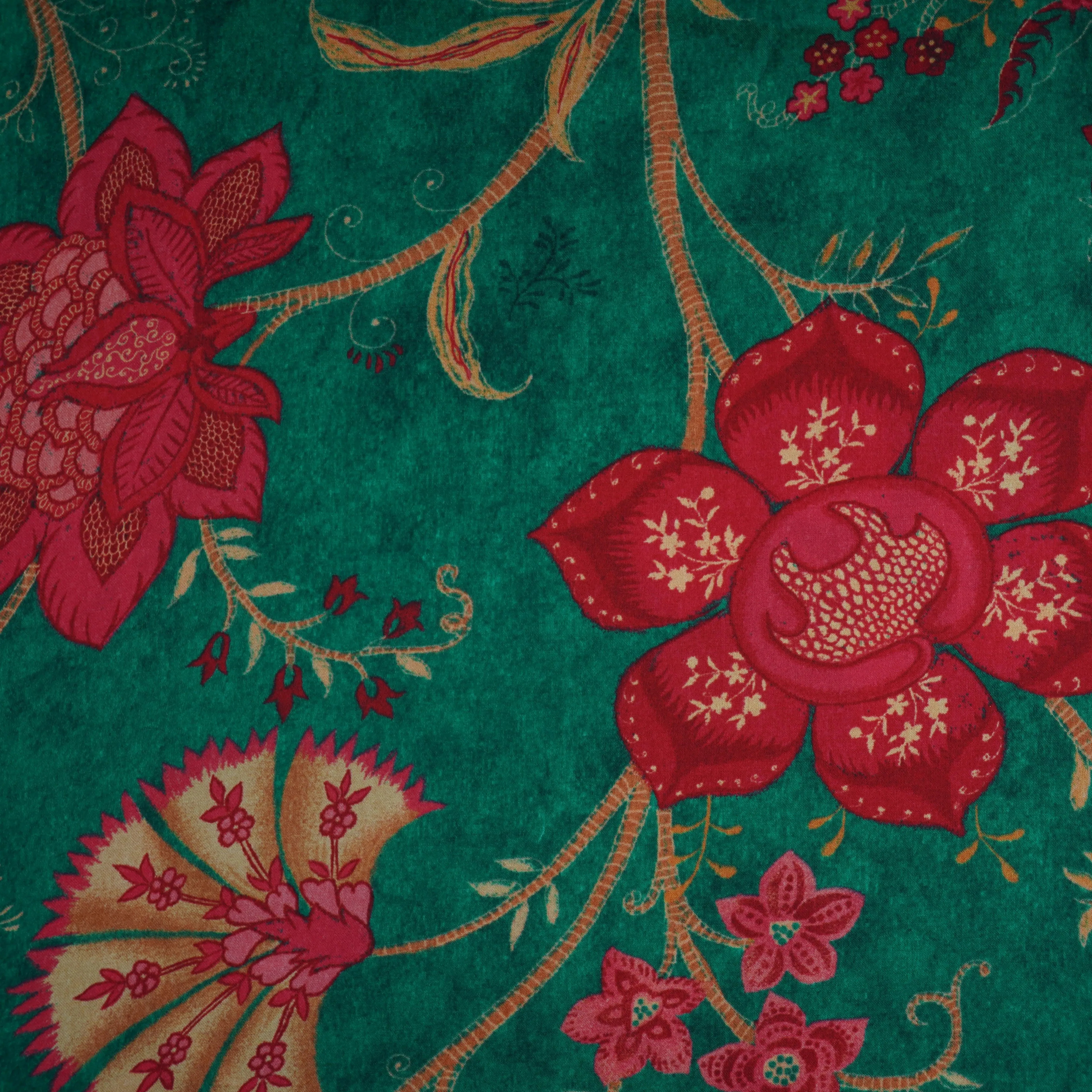 Dark Green Floral Print Bemberg Gajji Silk 20962