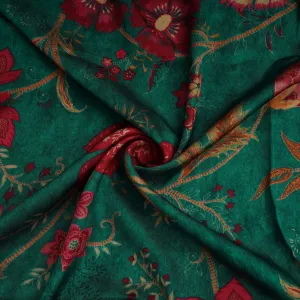 Dark Green Floral Print Bemberg Gajji Silk 20962