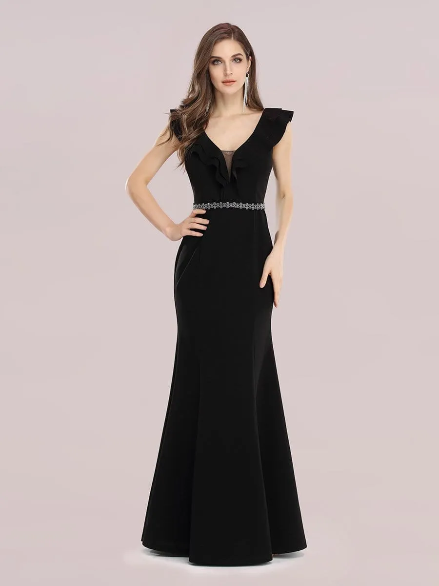 Deep V Neck Fishtail Evening Dress with Hot Drill Belt