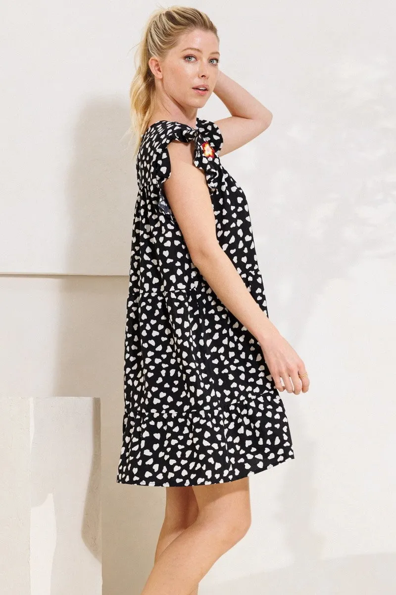 Dizzy Printed Tiered Black Babydoll Dress - Ships from The US