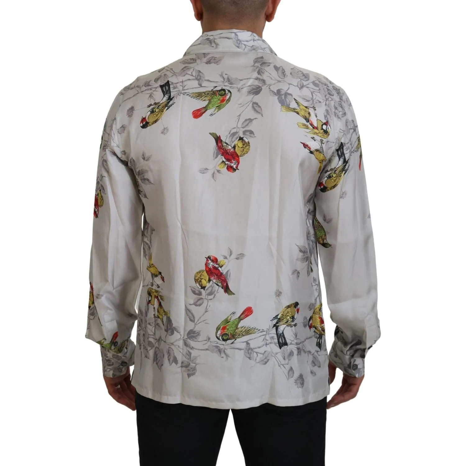 Dolce & Gabbana Elegant Silk Bird Print Casual Shirt