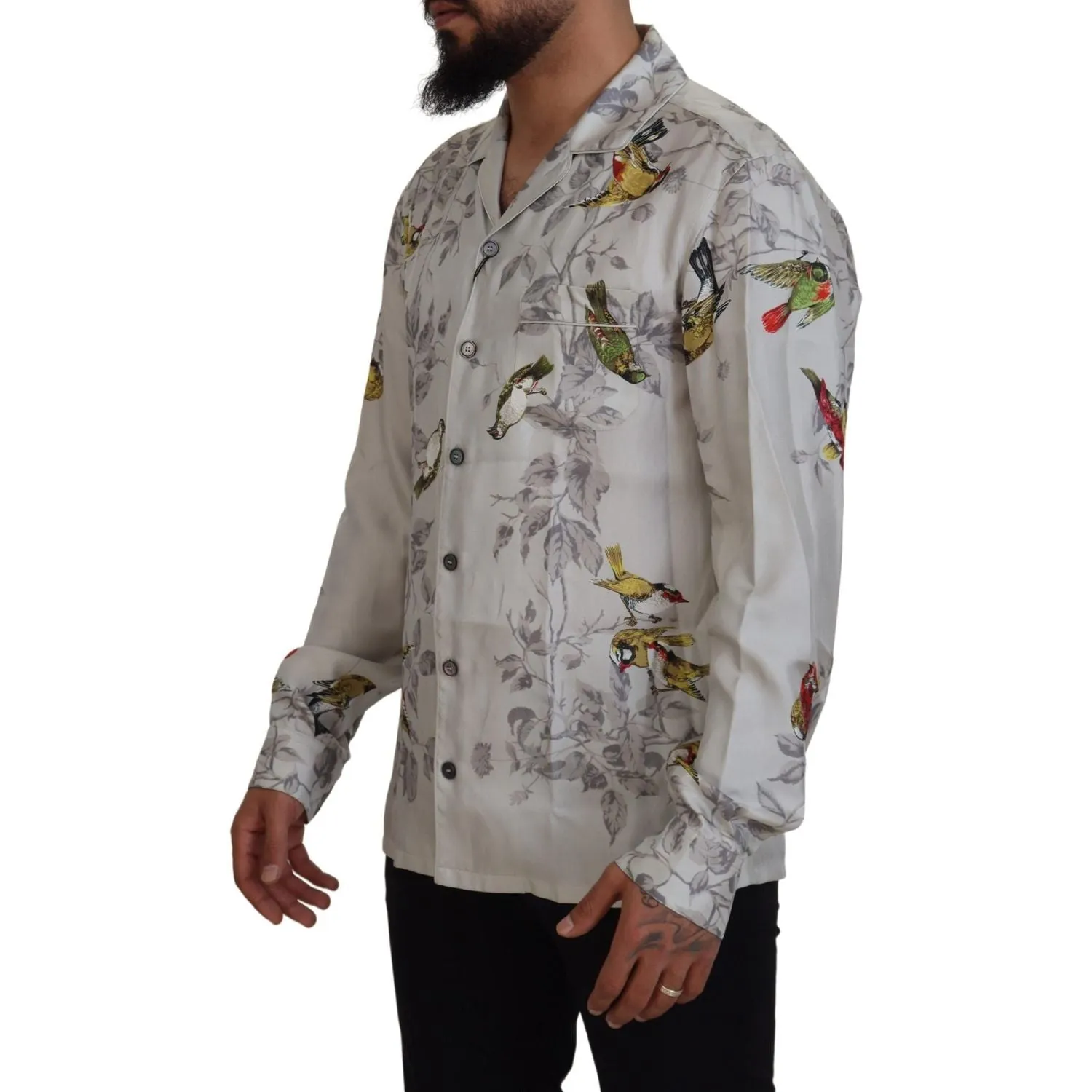 Dolce & Gabbana Elegant Silk Bird Print Casual Shirt