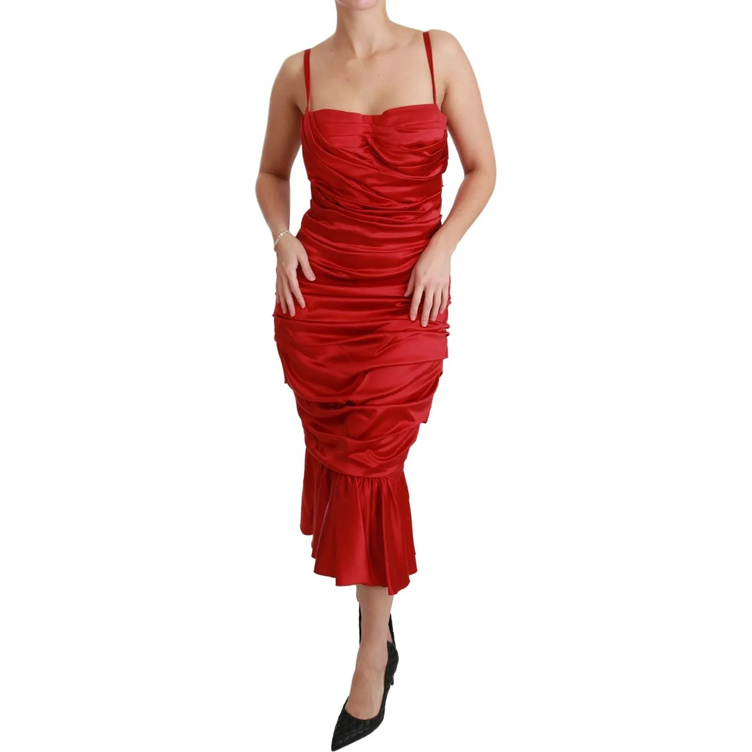 Dolce & Gabbana Exquisite Red Silk Fit and Flare Midi Dress