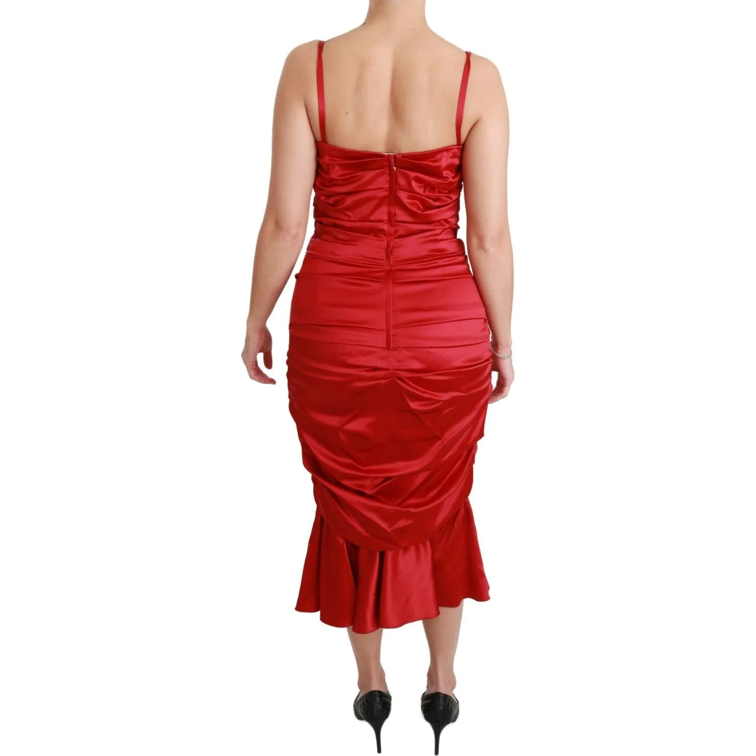 Dolce & Gabbana Exquisite Red Silk Fit and Flare Midi Dress