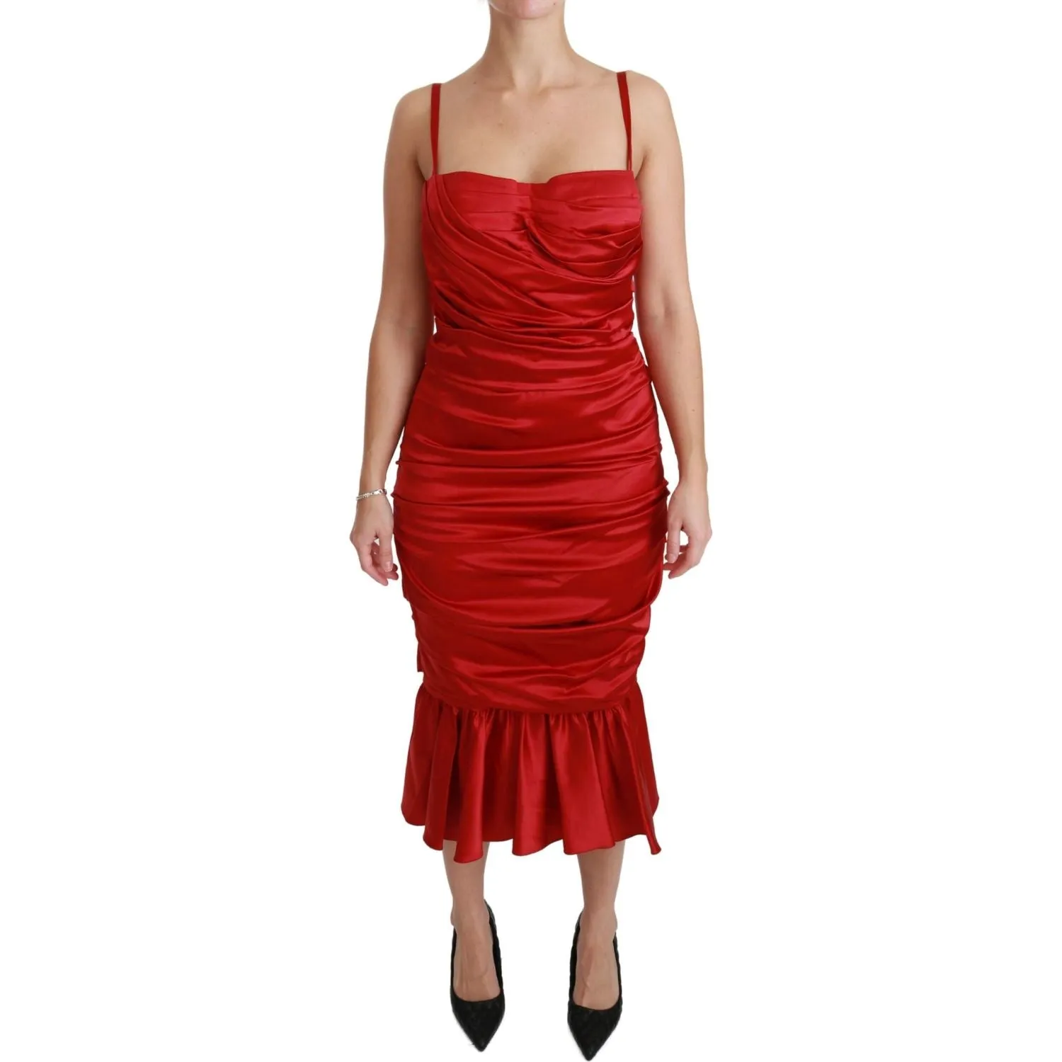 Dolce & Gabbana Exquisite Red Silk Fit and Flare Midi Dress