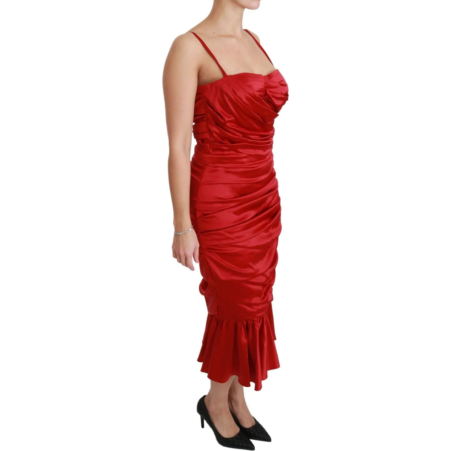 Dolce & Gabbana Exquisite Red Silk Fit and Flare Midi Dress