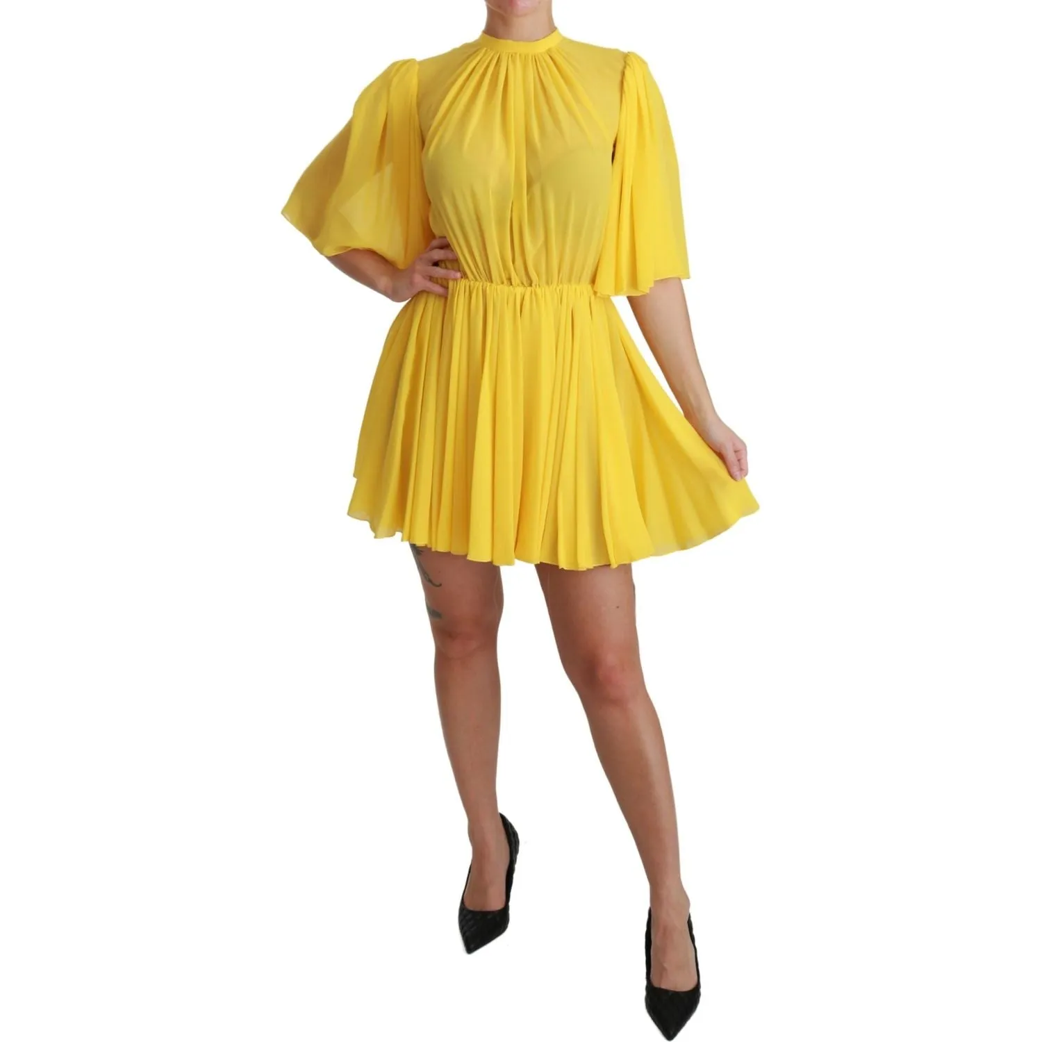 Dolce & Gabbana Silk Pleated A-line Mini Dress in Sunshine Yellow