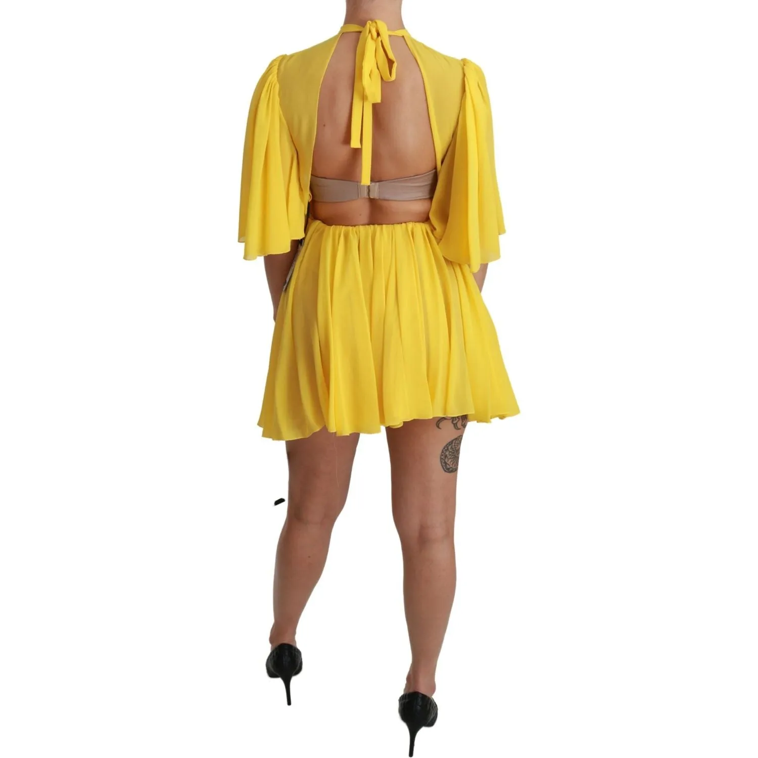 Dolce & Gabbana Silk Pleated A-line Mini Dress in Sunshine Yellow