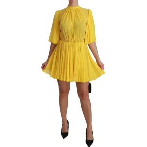 Dolce & Gabbana Silk Pleated A-line Mini Dress in Sunshine Yellow