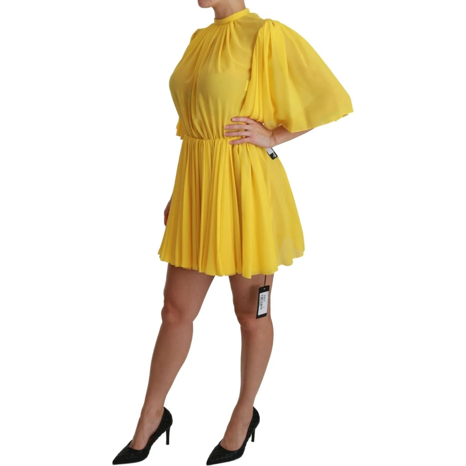 Dolce & Gabbana Silk Pleated A-line Mini Dress in Sunshine Yellow