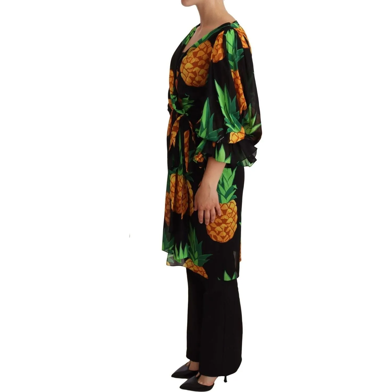 Dolce & Gabbana Vibrant Pineapple Draped Wrap Dress