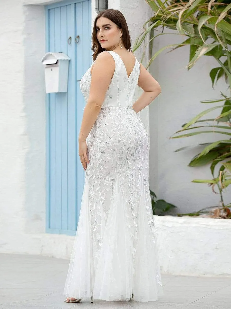 Double V-Neck Sequin Outdoor Mermaid Wedding Dress