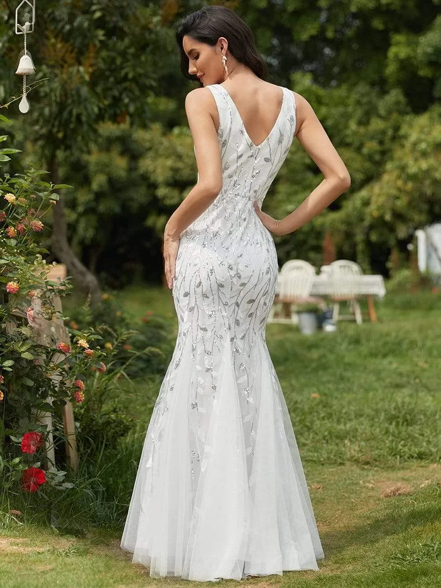 Double V-Neck Sequin Outdoor Mermaid Wedding Dress