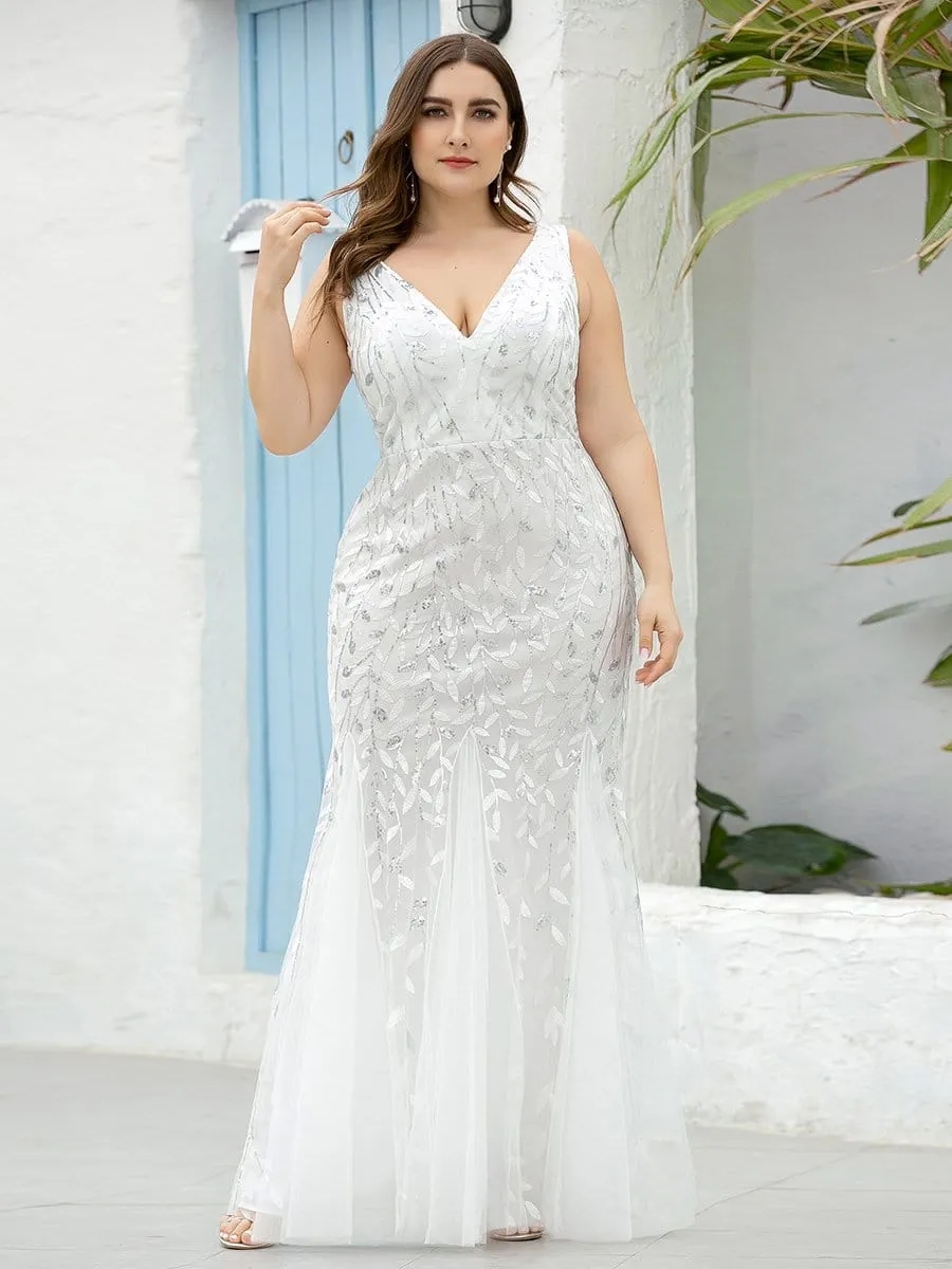 Double V-Neck Sequin Outdoor Mermaid Wedding Dress