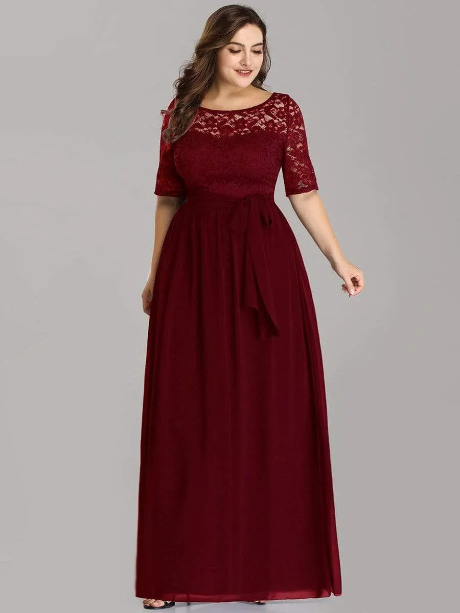 Elegant Lace Bodice Chiffon Maxi Evening Dress with Belt