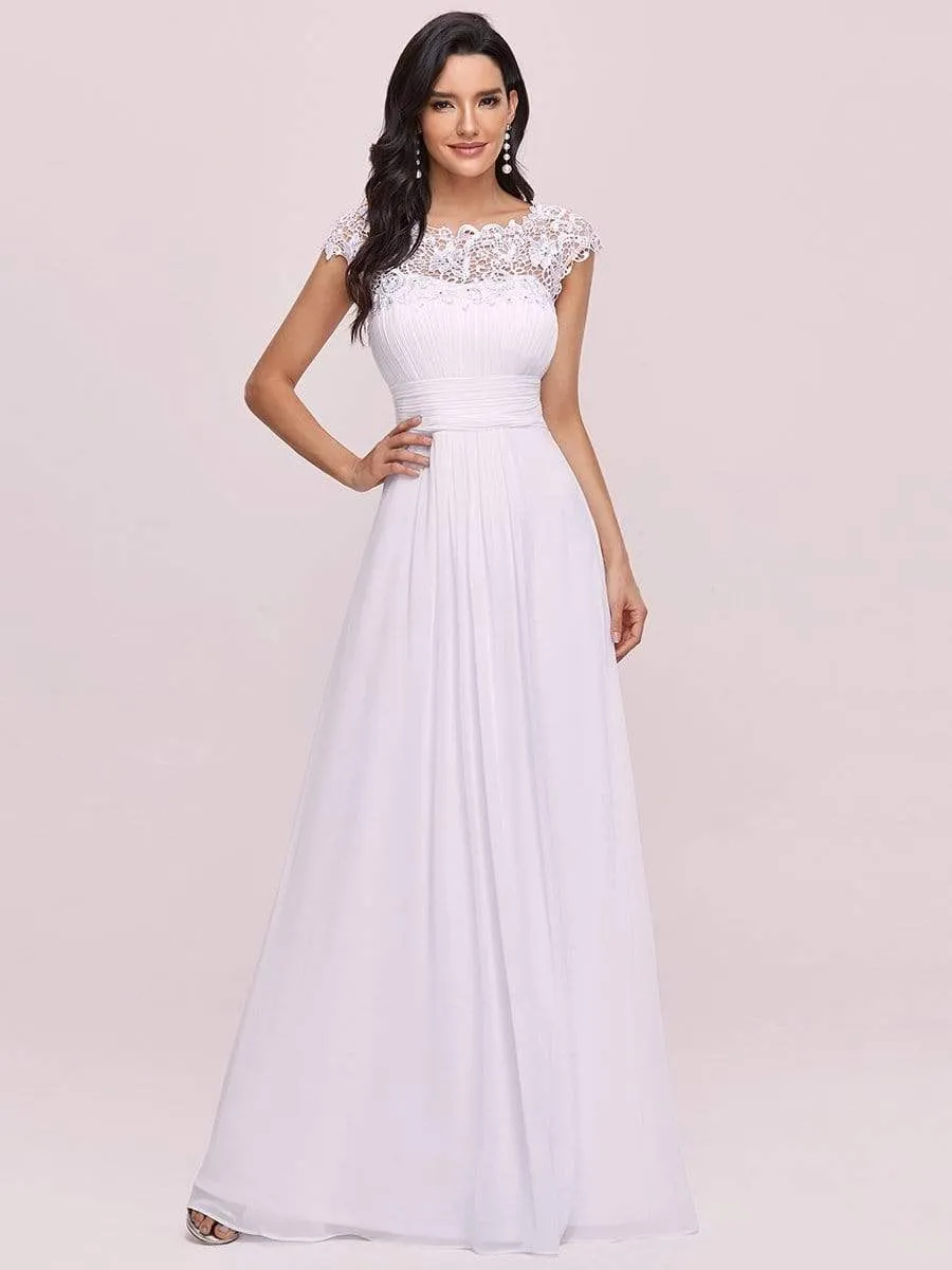 Elegant Maxi Long Lace Cap Sleeve Wedding Dress