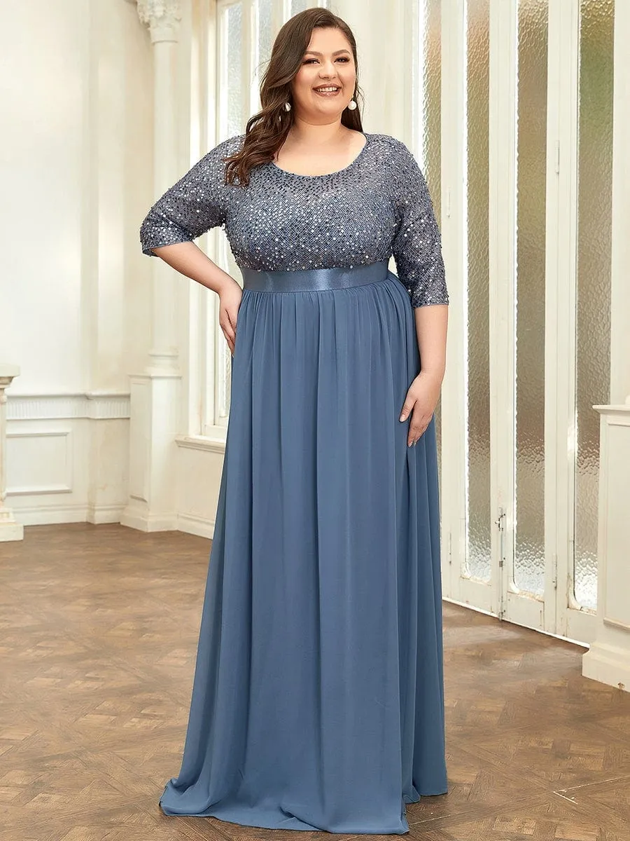 Elegant Round Neckline Long Sleeves Sequin Evening Dress