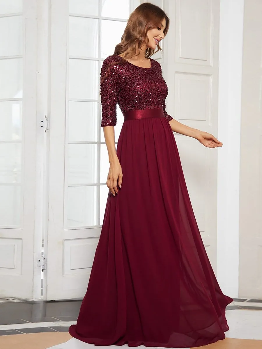 Elegant Round Neckline Long Sleeves Sequin Evening Dress