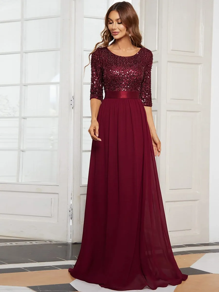 Elegant Round Neckline Long Sleeves Sequin Evening Dress