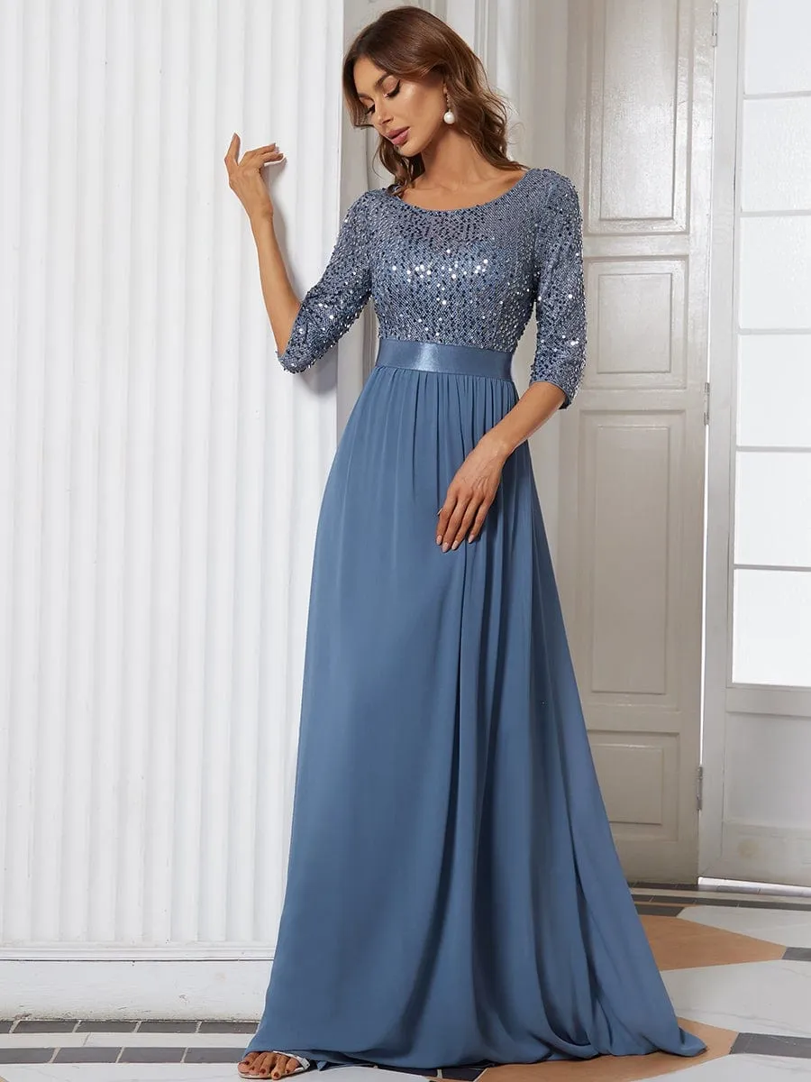 Elegant Round Neckline Long Sleeves Sequin Evening Dress