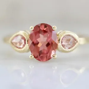 Elodie Pink Tourmaline and Sapphire Three Stone Ring