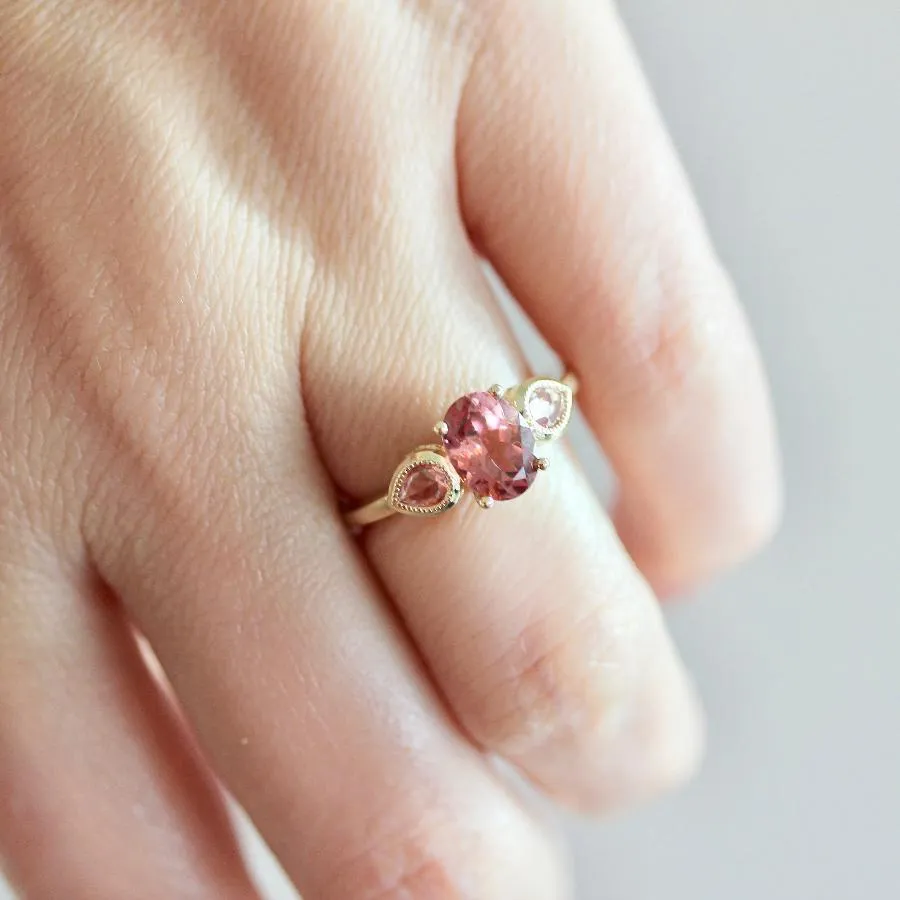 Elodie Pink Tourmaline and Sapphire Three Stone Ring