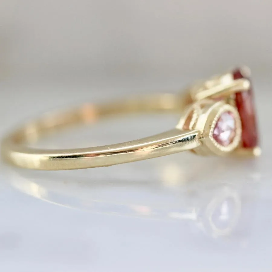 Elodie Pink Tourmaline and Sapphire Three Stone Ring