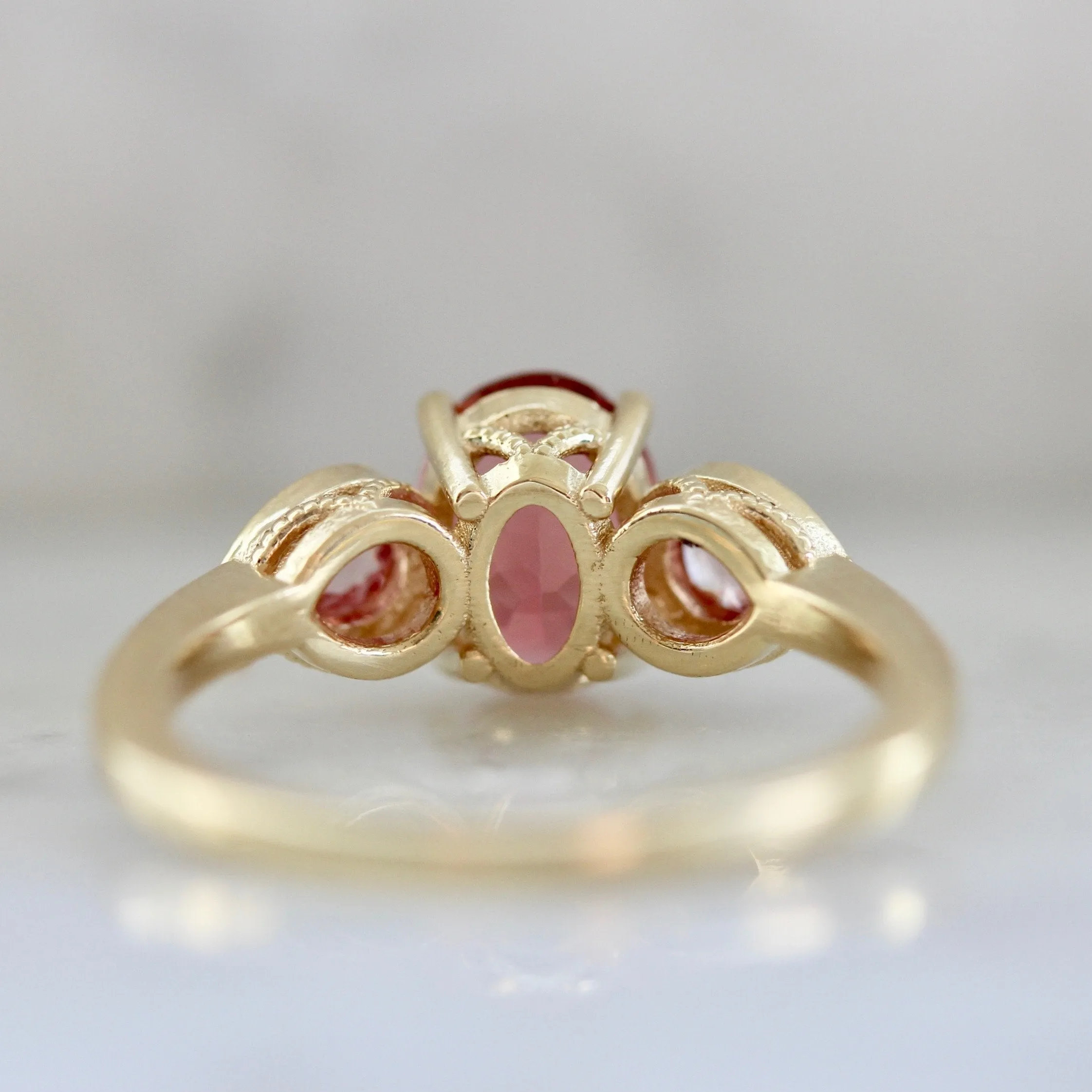 Elodie Pink Tourmaline and Sapphire Three Stone Ring