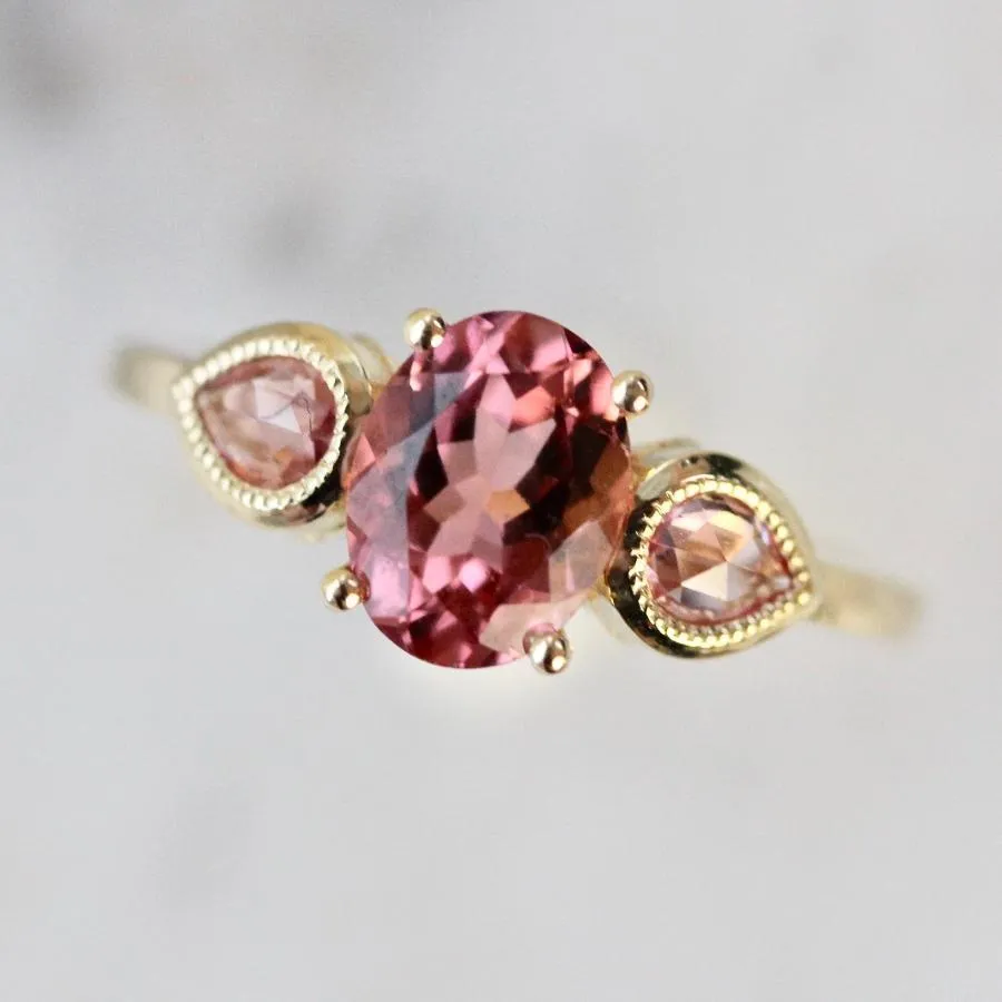 Elodie Pink Tourmaline and Sapphire Three Stone Ring