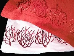 Embroidered Coral Cotton Sateen Bed Linens Close-Outs!