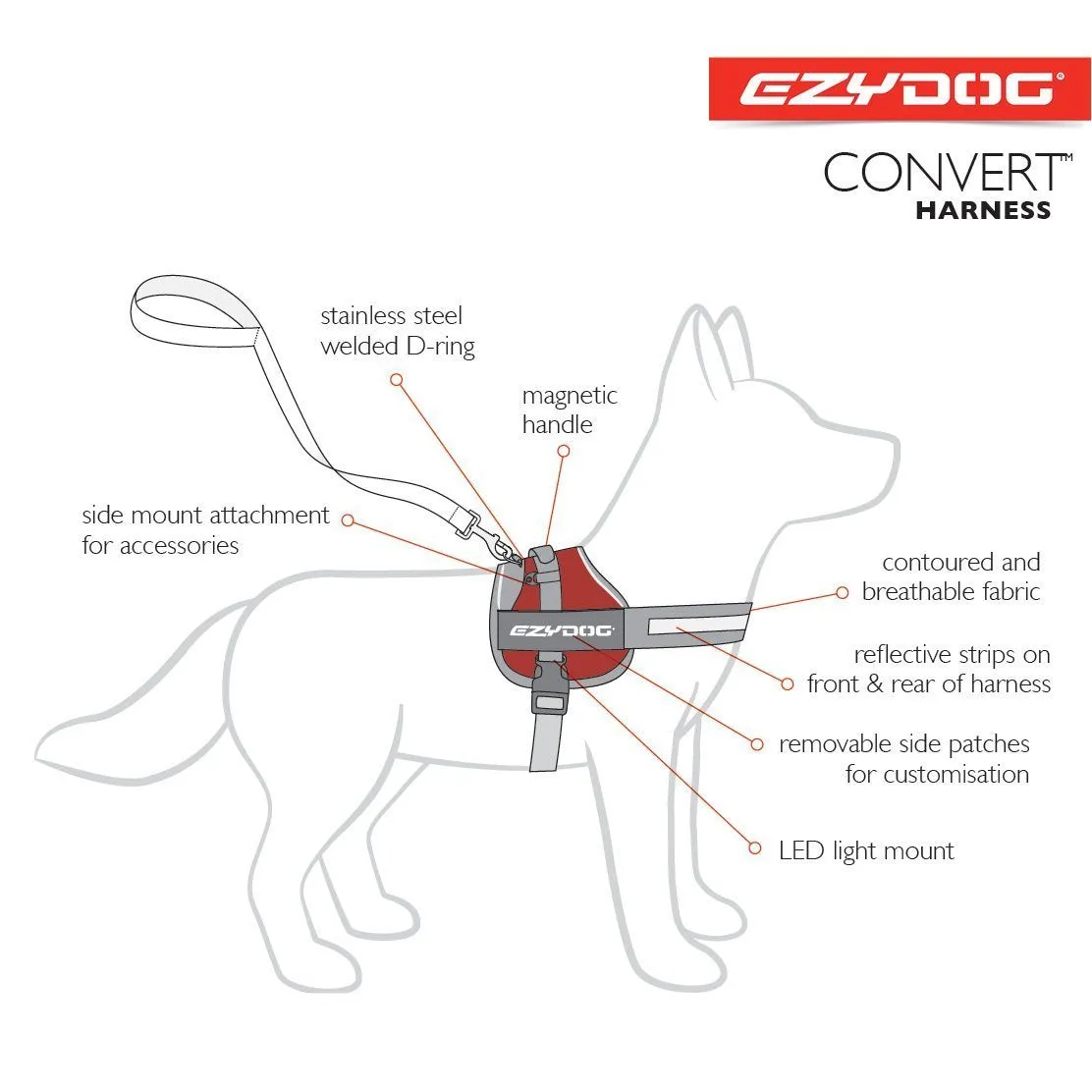 EzyDog Convert Dog Harness Charcoal Medium