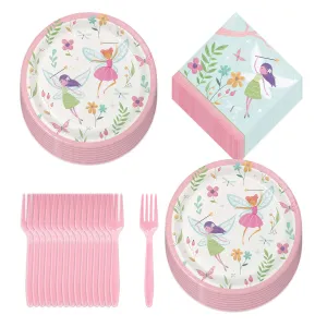 Fairy Party Supplies - Fairy Forest Paper Dessert Plates, Napkins, and Forks (Serves 16)