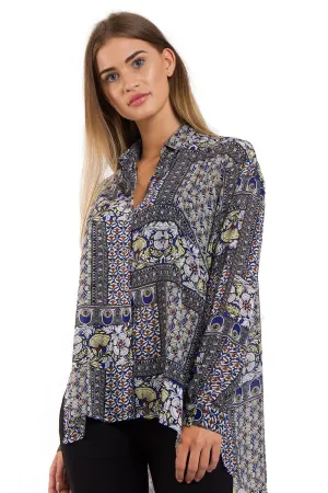 Floral Roman Pattern Printed Asymmetric Blouse