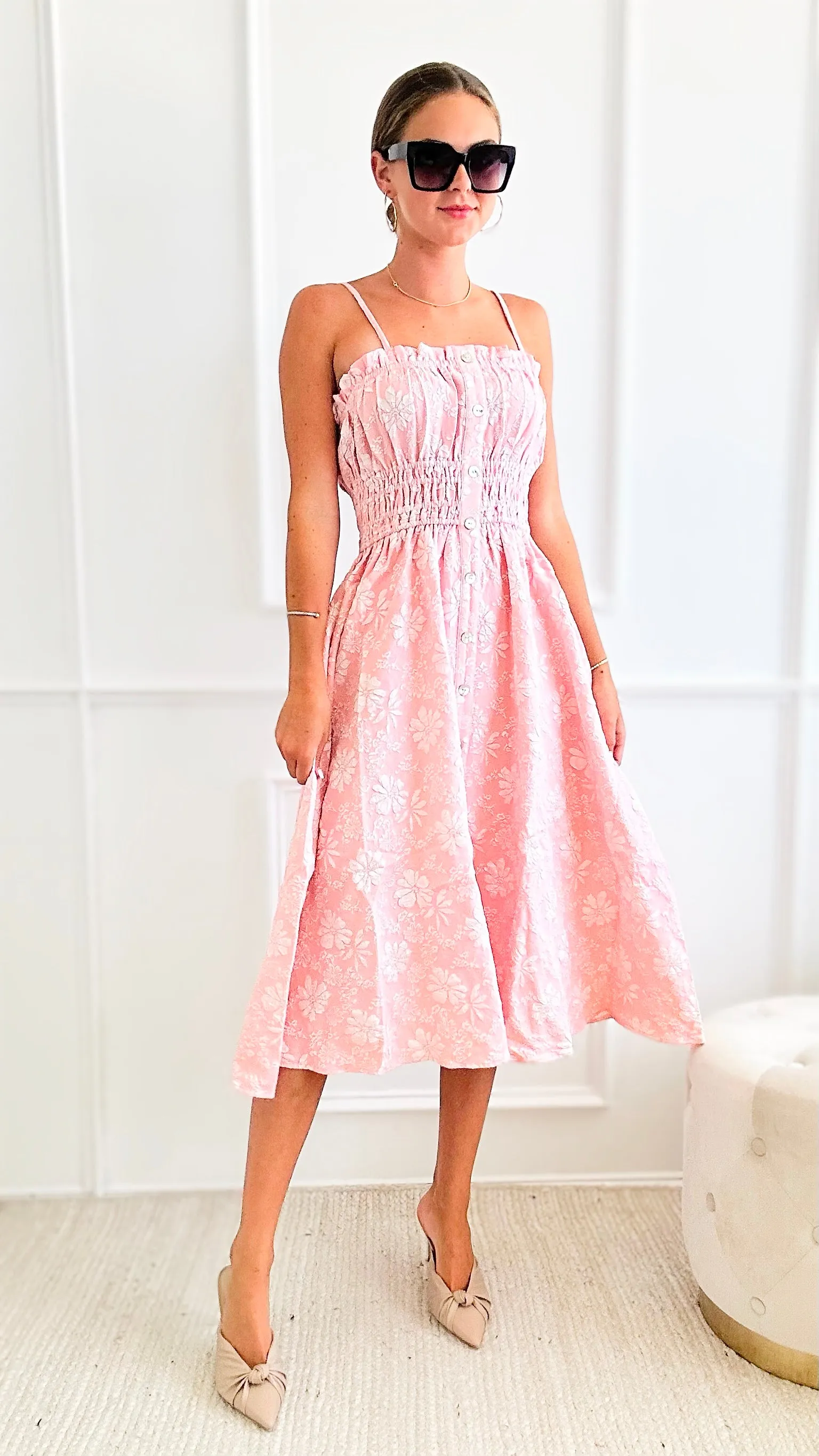 Floral Sleeveless Midi Dress - Pink