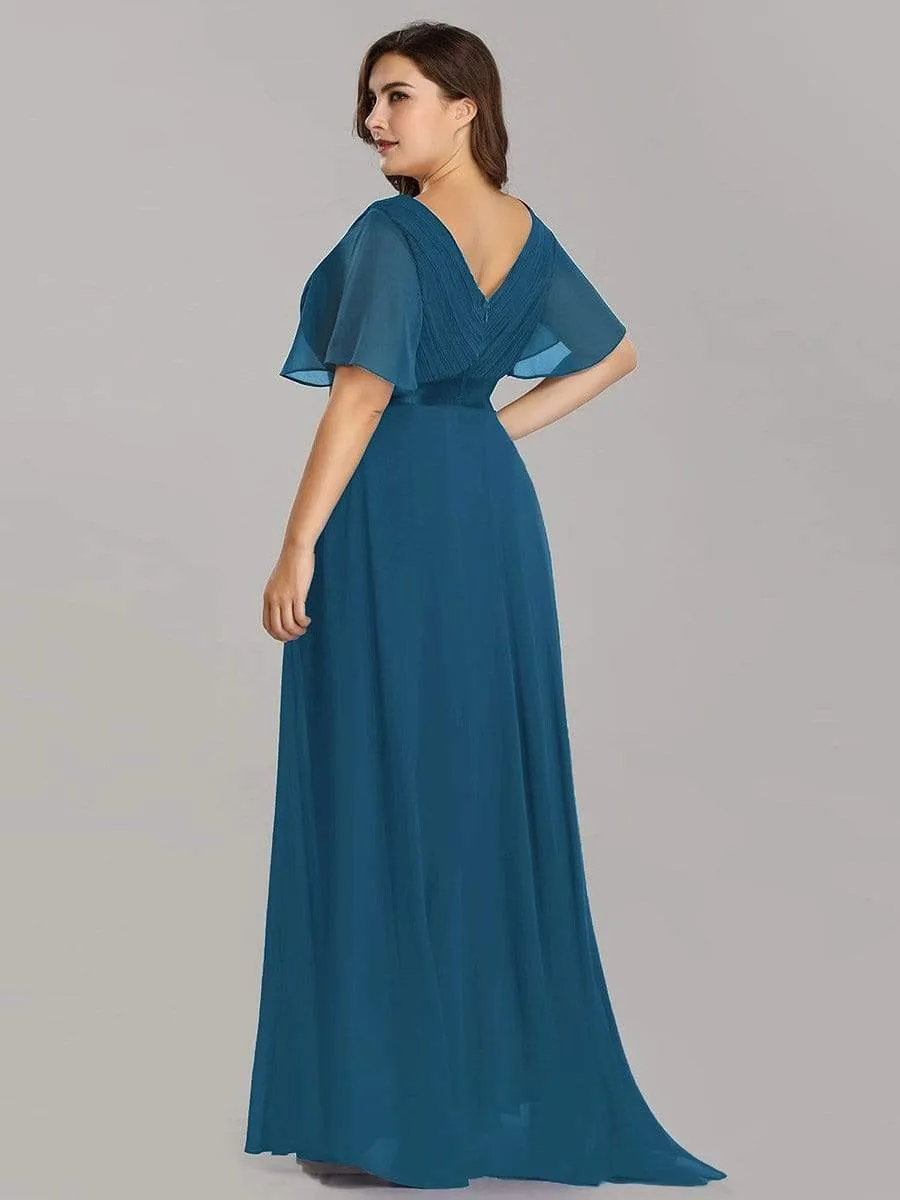 Flutter Sleeves Empire Waist Long Chiffon Evening Dress