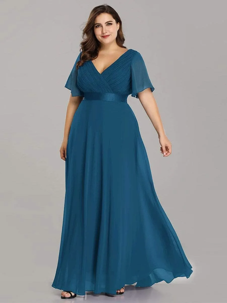 Flutter Sleeves Empire Waist Long Chiffon Evening Dress