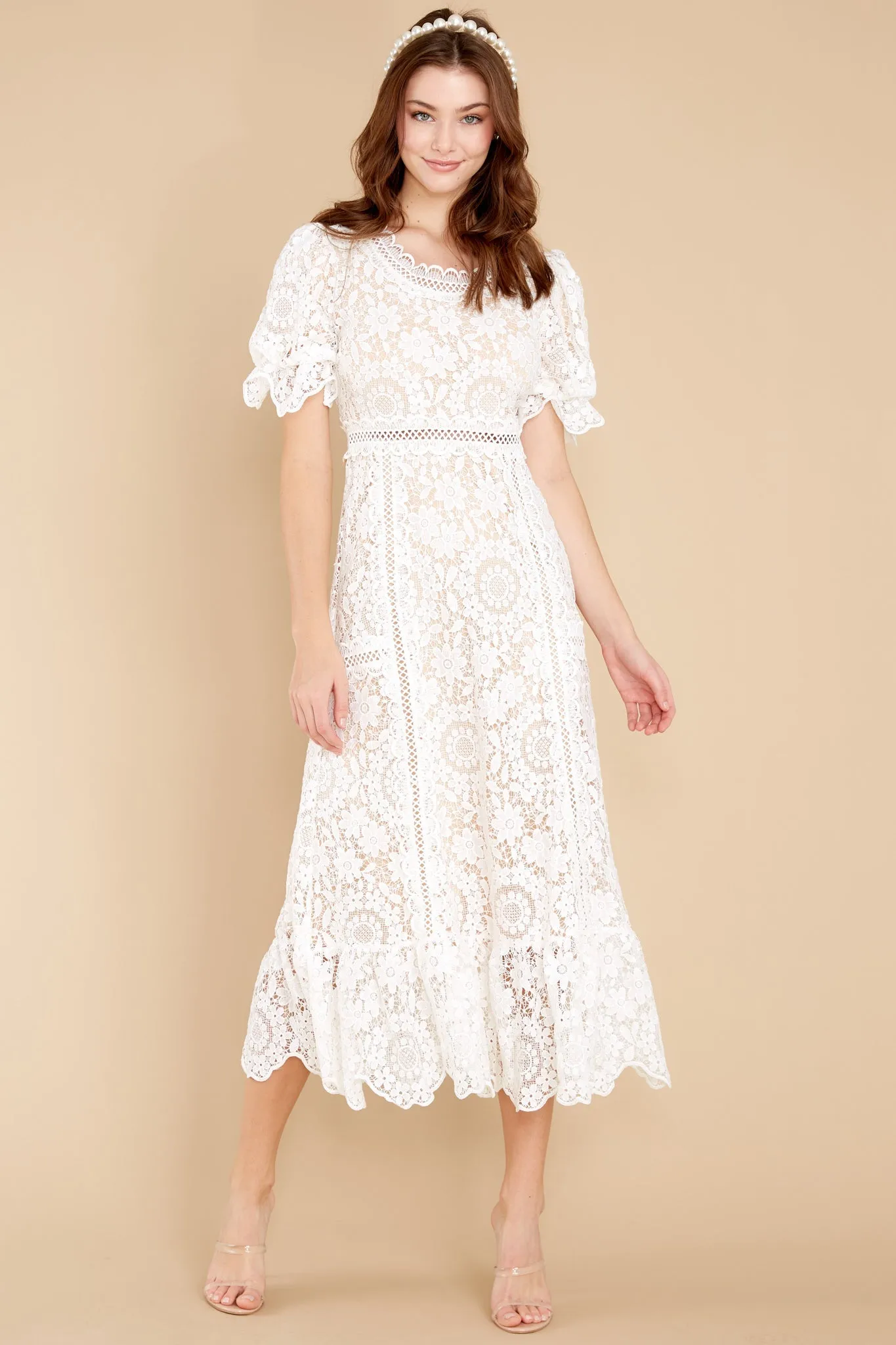 Forever In My Heart White Lace Midi Dress