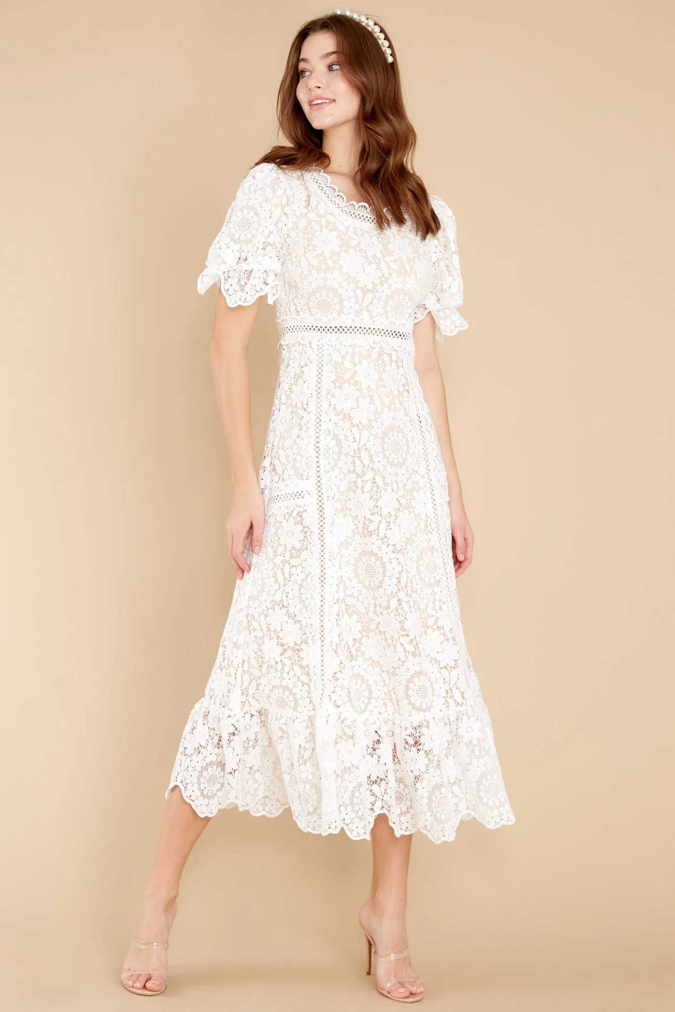 Forever In My Heart White Lace Midi Dress