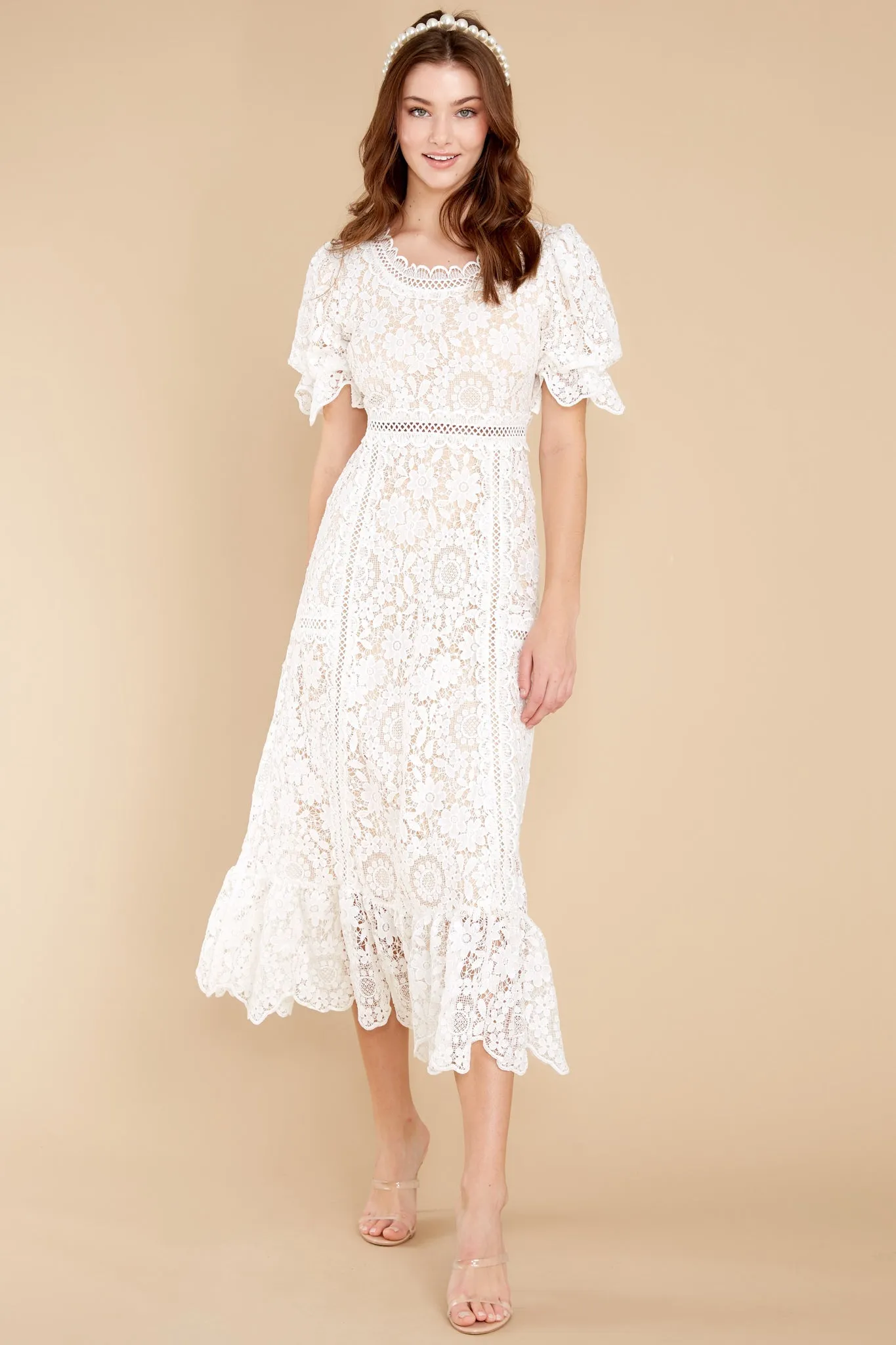 Forever In My Heart White Lace Midi Dress