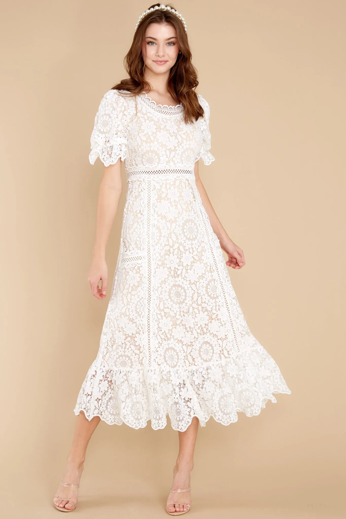 Forever In My Heart White Lace Midi Dress