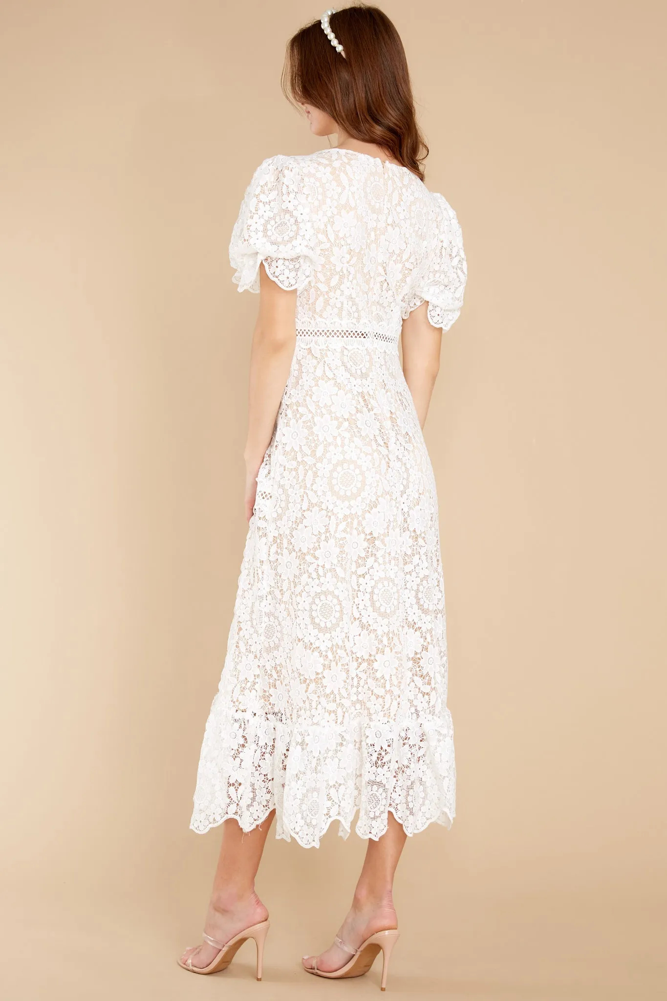 Forever In My Heart White Lace Midi Dress