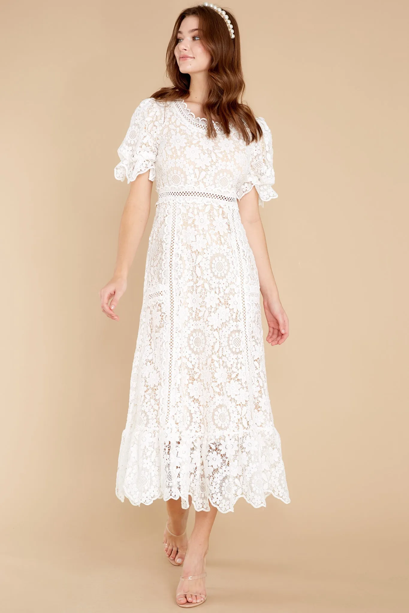 Forever In My Heart White Lace Midi Dress