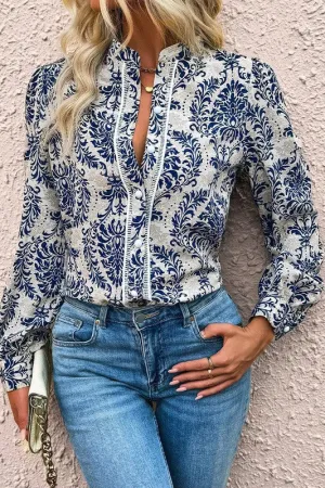 Free Spirit - Bohemian Printed Bishop Sleeve Lace Shirt