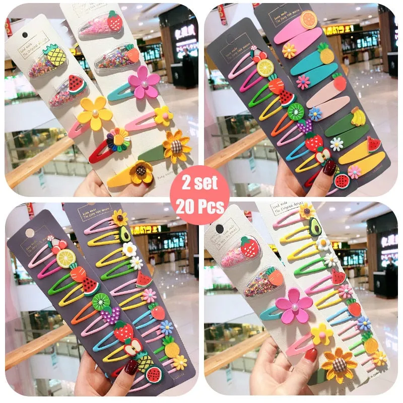 Girls Cute Cartoon Fruit Hairpins:  10 - 15 Piece Sets