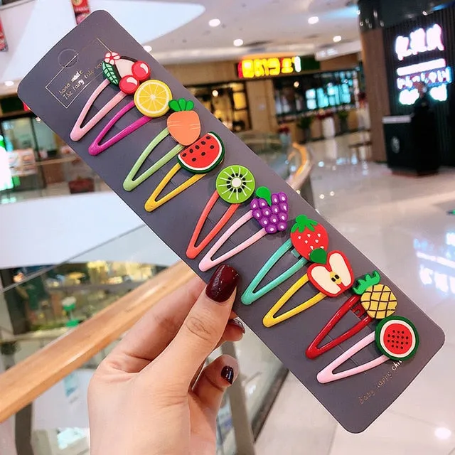 Girls Cute Cartoon Fruit Hairpins:  10 - 15 Piece Sets